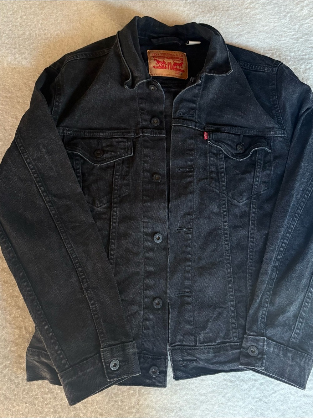 Levi's Washed Black Denim Trucker Jacket - Medium